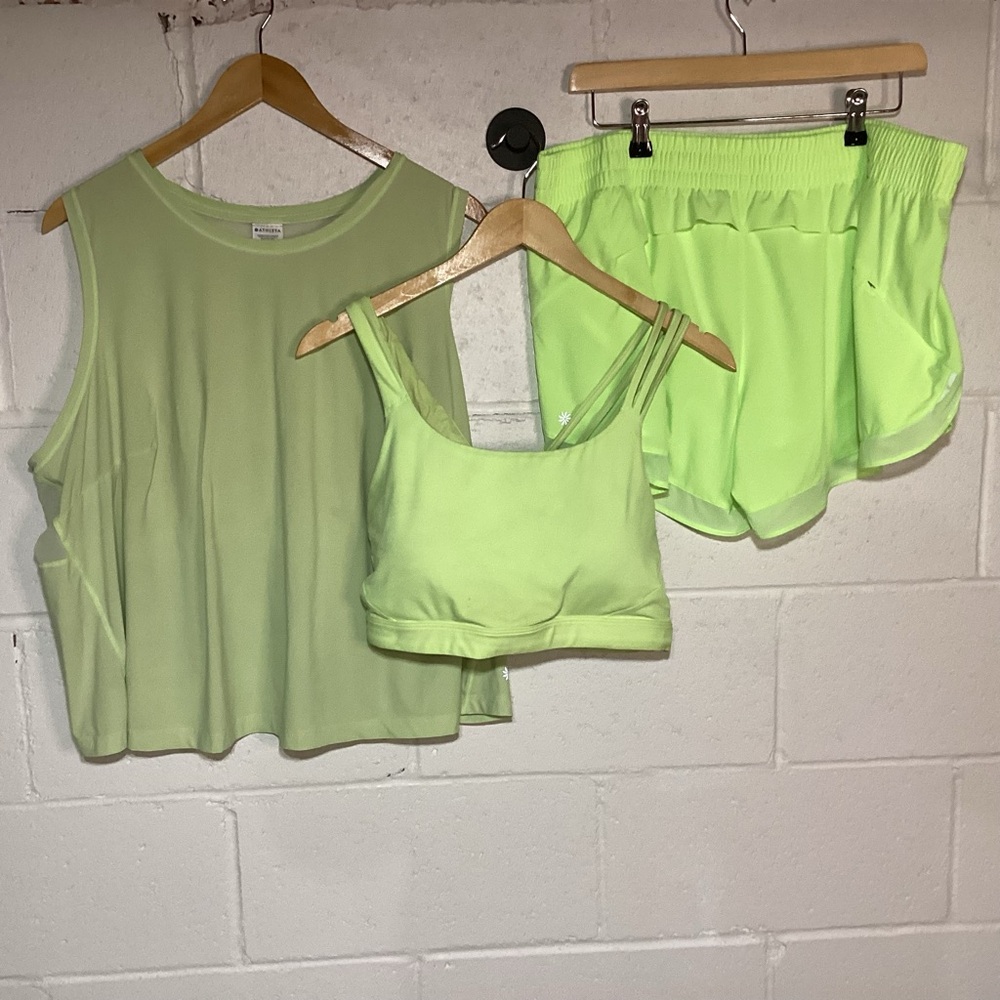Athleta Neon Lime Active Set | Tank, Sports Bra & Shorts